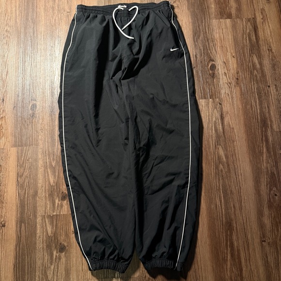 Nike Mens XL Black Track Pants White Stripe Side Zip Pocket Elastic Waist - Picture 1 of 8